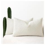 MIULEE Set of 2 White Throw Pillow Covers 12x20 In