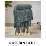 Boho Knitted Chenille Blanket with Tassels - Light