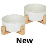 Small Dog Bowls with Stand, 5.5 inch Ceramic Dog F