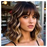 Veally Blonde Highlight Bob Wig with Bangs Short B