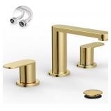 BWE Brushed Gold Bathroom Faucet 3 Hole, 8 Inch Wi