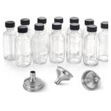 12 Pack, 2 oz Small Clear Glass Bottles w/Lid & 3