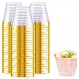 WELLIFE 200 PCS Gold Plastic Cups,9 oz Clear Plast
