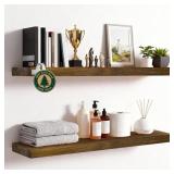 Set of 2 Long Solid Pine Floating Shelves | Rustic