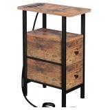 LOAKEKEL Narrow End Table with Charging Station, S