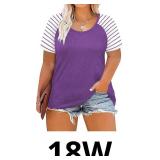 DOLNINE Women's Plus Size Tops Striped Raglan Tee