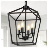 Black Farmhouse Chandelier, 4 Light Lantern Dining