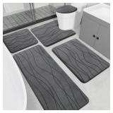 YIHOUSE Memory Foam Grey Bathroom Rug Sets 5 Piece