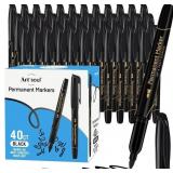 Art+soul Art Permanent Markers, 40 Pack Black Alco