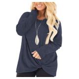 DOLNINE Womens Plus Size Knotted Tops Long Sleeve