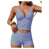 ZAFUL Women s Tankini Swimsuits V Neck Halter Top