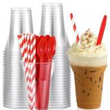 Baderke 50 Set 12oz Plastic Parfait Cups with Red