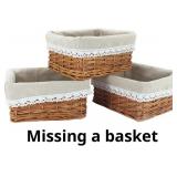 KINGWILLOW Wicker Storage Basket with Liner 3pcs S