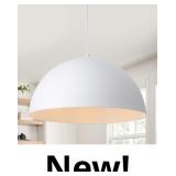$140 18 inch White Dome Pendant Light, Modern Farm