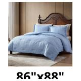 ClevaHome Full Comforter Set Chambray Blue, 3 Piec