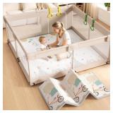 $140 mloong Baby Playpen with Mat - 59x59x27in Pla