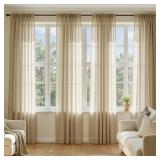 MIULEE Beige Sheer Curtains 90 Inches Long, 4 Pane