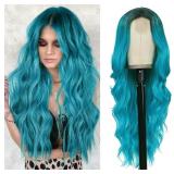 NAYOO Long Ombre Bluish Green Wavy Wig for Women 2