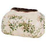 Tissue Cover Ceramic Floral Pattern Cream with Bro