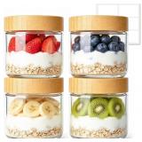 ComSaf Overnight Oats Jar 300ml, 4 Pack Glass Jars