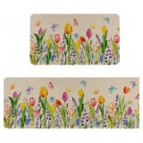 Tulip Floral Kitchen Mats Set of 2,Spring Summer S