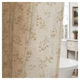 Beige Floral Farmhouse Vintage Linen Shower Curtai