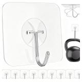 Heavy Duty Adhesive Wall Hooks - Strong & Transpar