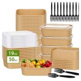 50-Pack 19oz Disposable Kraft Paper Bowls with Lid