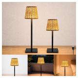 2 Pack Rattan Table Lamp, Rechargeable Small Wicke