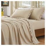 KKJIAF 4 Pieces Plaid Ruffle Sheets Set, Gingham S