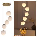 $175 Modern Globe Cluster Chandeliers, 5-Light Whi