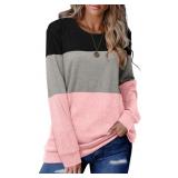 KISSMODA Women's Color Block Solid Color Round Nec