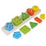 Boxiki kids Wooden Stacking Montessori Toys Colorf