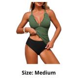 ZAFUL Womens Tankini Swimsuits Smocked 2 Piece Bat