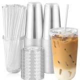 50 Sets - 18oz Round Bottom Clear Plastic Cups wit