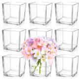 9 Pack Square Glass Vase 4' x 4' x 4', Clear Flowe