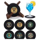 Hushee Tiki Bar Coasters Set of 6 with Holder Tiki