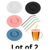 Penitue 4pcs Silicone Cup Lids & 4pcs Straws, Reus