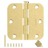 Satin Brass Door Hinges - 12 Pack 3.5 Inch Rounded