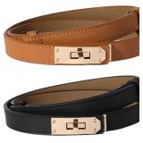 Ovekaut Women Skinny Leather Belt Solid Color Allo
