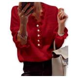 ZAFUL Womens Long Sleeve V Neck Sweater Pearl Butt