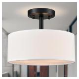 Modern 3 Light Black Drum Semi Flush Mount Ceiling