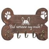 Wood Dog Leash Holder for Wall, Bone Shape Key Hol