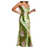 ChiaoLezhee Women's Silky Satin Floral Nightgown -