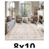 $452 Zeeinx Area Rug 8x10 Neutral Beige Washable L