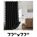 MIULEE Scalloped Linen Shower Curtain with 12 Meta