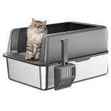 Stainless Steel Litter Box with Lid, Large Cat Lit
