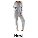 Aamikast Women's Pajama Sets Long Sleeve Button Do