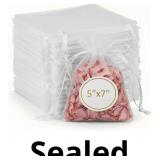 Sukh 100pcs Organza Bags 5'x7' - White Mesh Drawst