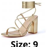 GENSHUO Square Toe Sandals Women Lace up Chunky Hi